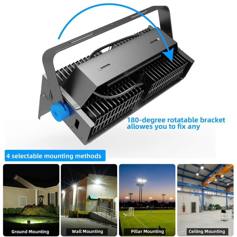 1500-Watt Equivalent 39000 Lumens 120° Black Integrated LED Flood Light, 4000K LED Stadium Arena Lighting 2-Pack - Hercitys