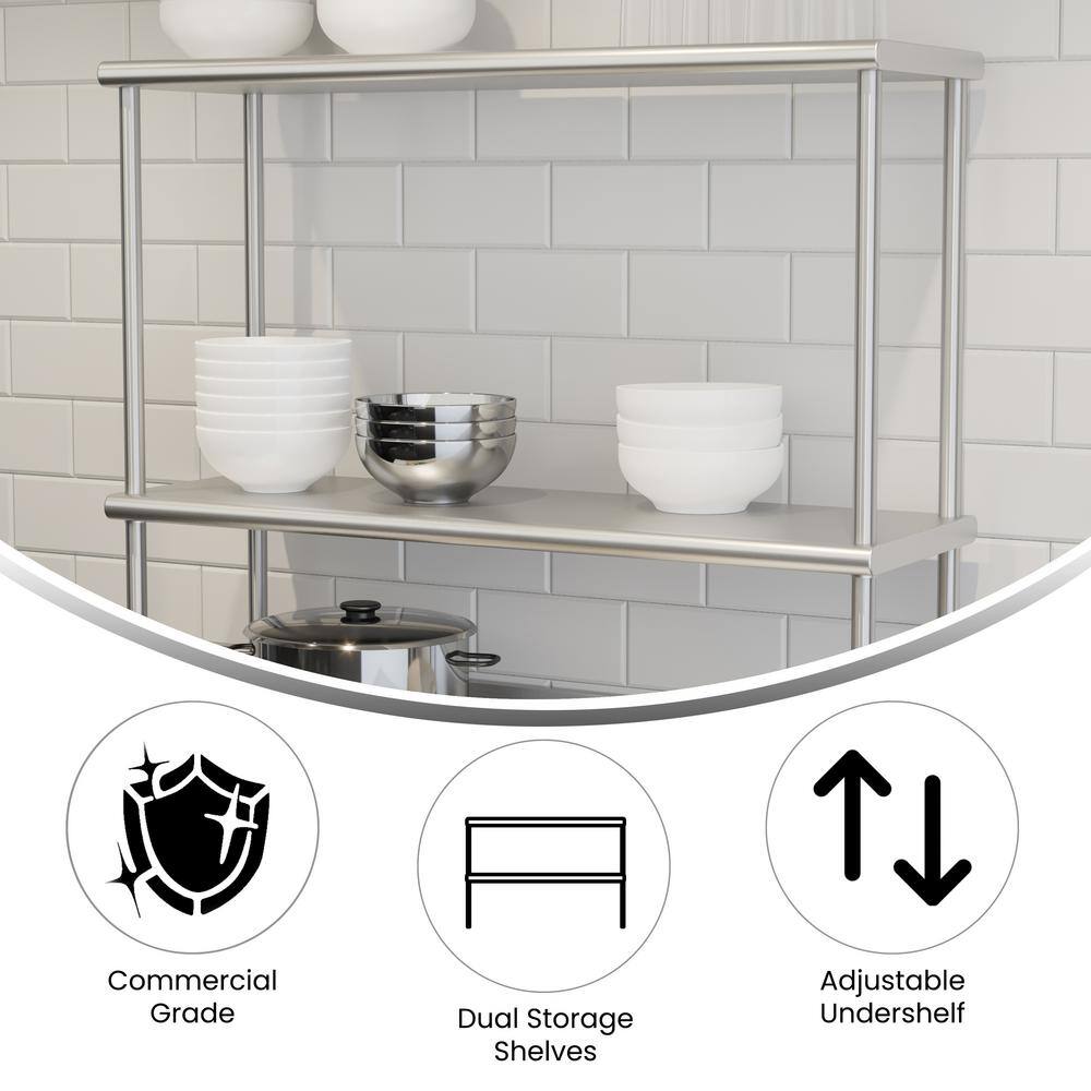 36 in. W x 12 in. D Rectangle Stainless Steel Metal Shelf with Stainless Steel Frame - Hercitys