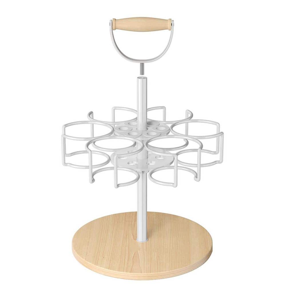 40 oz. Cup Organizer with Handle, White Rotating Mug Tree, Water Bottle Storage Rack with Non-Slip Pad - Hercitys