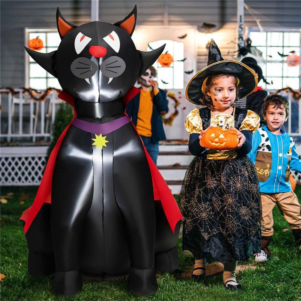 4.7 ft. Halloween Inflatable Vampire Black Cat with Red Cloak Blow-up Decoration - Hercitys