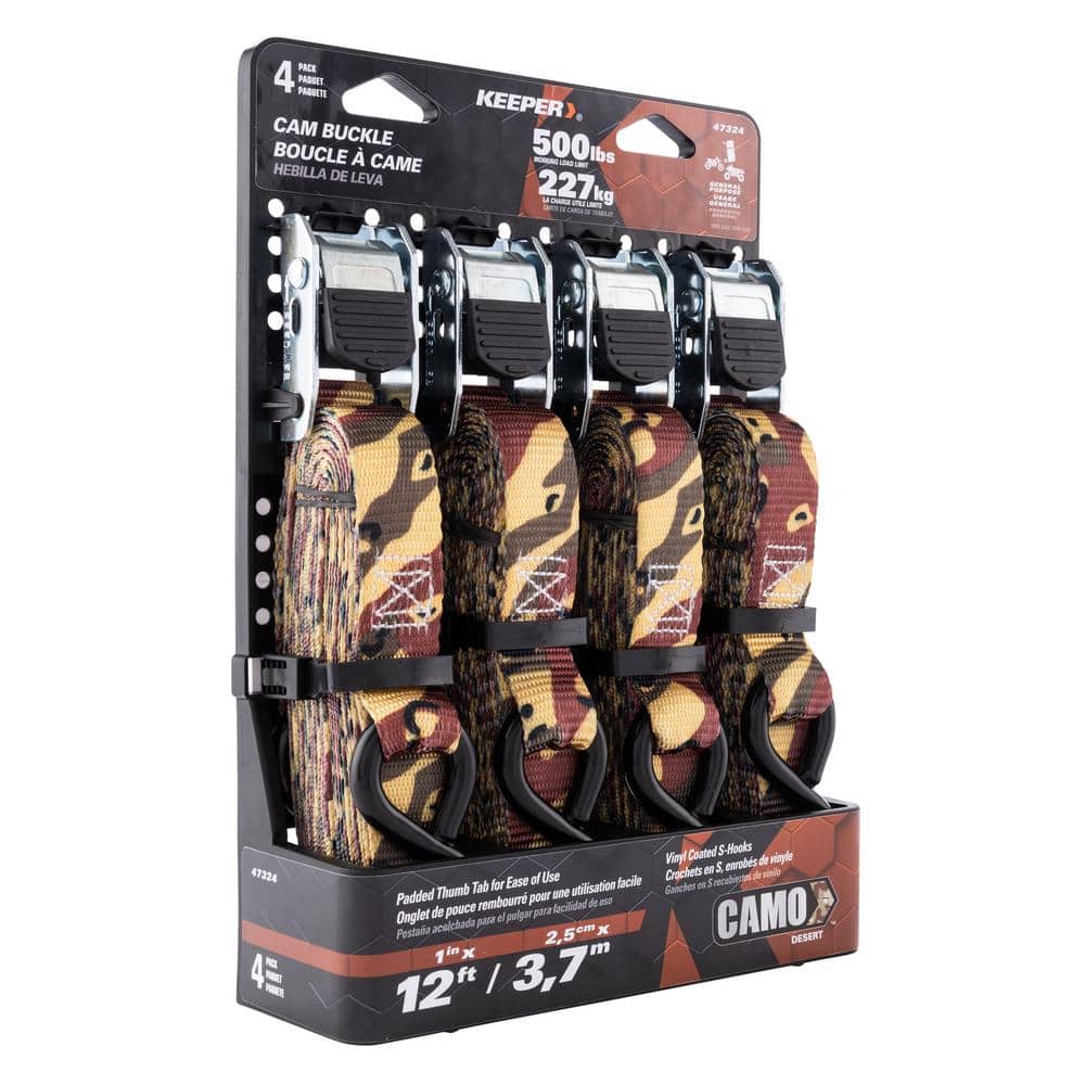 12ft. x 1in. 500lbs. Cam Buckle Tie Down Strap (4 Pack) - Hercitys