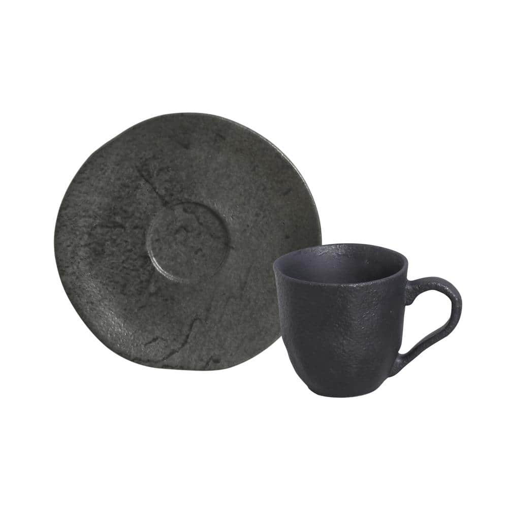 4.06 oz. Chromium Gray Stoneware Organic Coffee Cup and Organic Saucer (Set of 6) - Hercitys