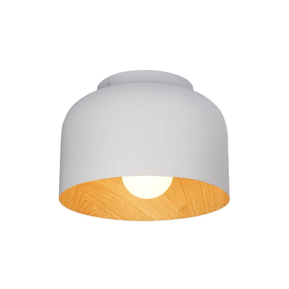 10 in. 1-Light White Modern Flush Mount with Metal Shade and No Bulbs Included - Hercitys