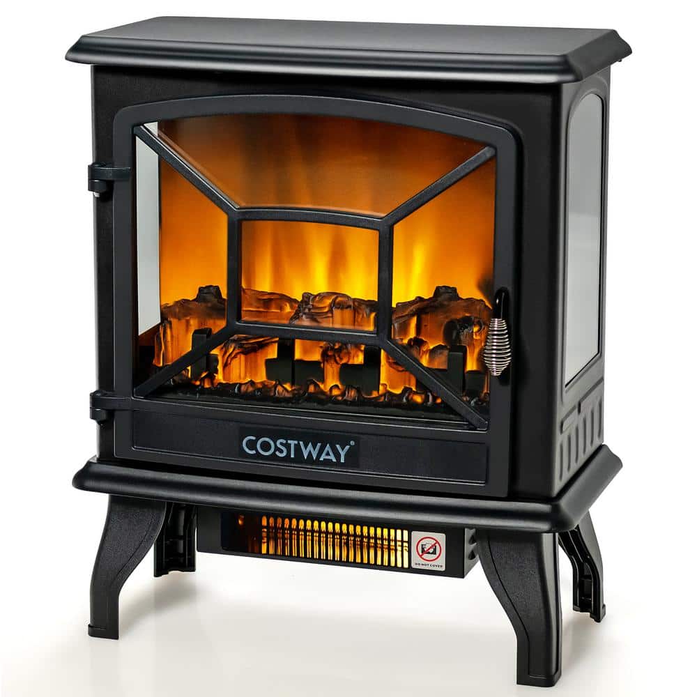 20 in. 1400-Watt Freestanding Electric Fireplace Heater Stove W/Realistic Flame Effect in Black - Hercitys