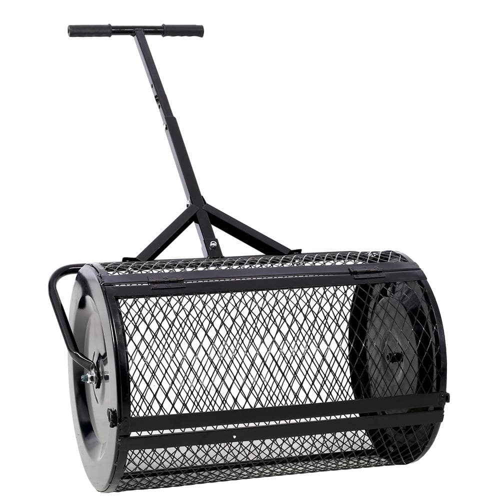 24 in. Heavy Duty Roller Spreader, Metal Mesh Peat Moss Compost Spreader, T shaped Handle for Planting Seeding - Hercitys