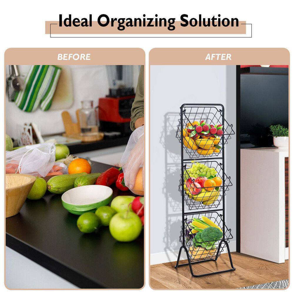1-Piece 3-Tier Fruit Basket Stand with Adjustable Heights - Hercitys