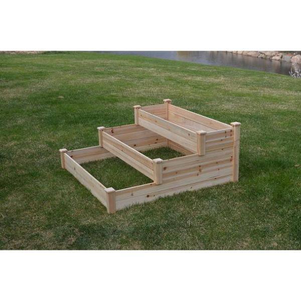 4 ft. x 4 ft. x 17.5 in Natural colored wood Waterfall/Pyramid Garden Bed Kit - Hercitys