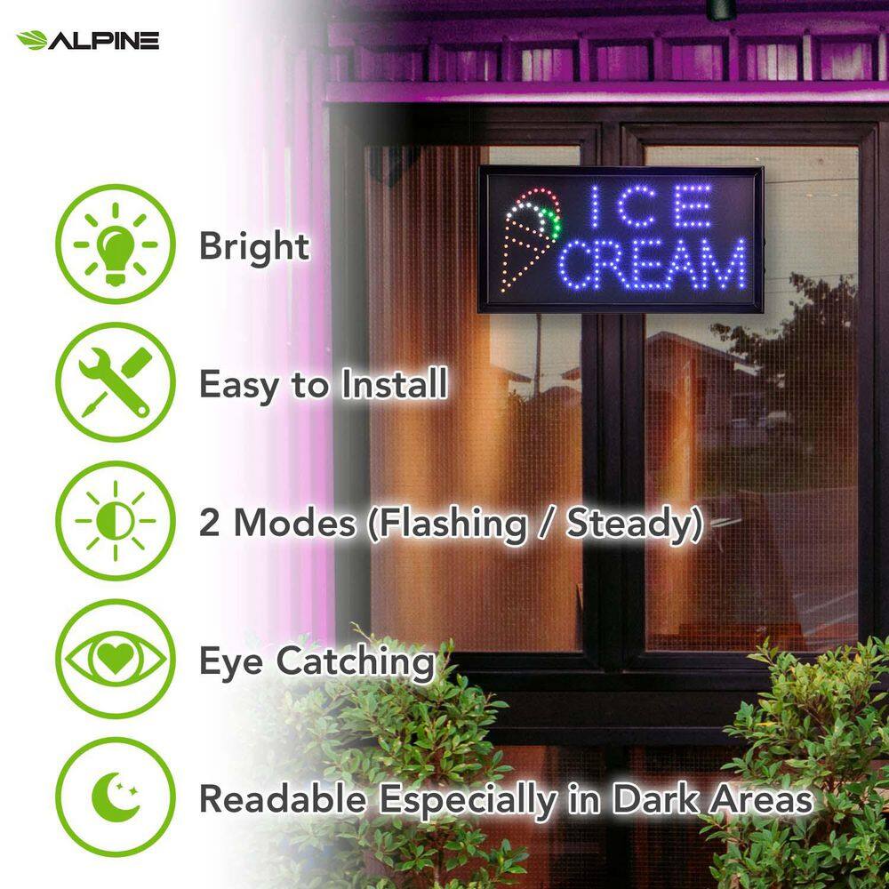 19 in. x 10 in. LED Rectangular Ice Cream Sign with 2 Display Modes - Hercitys