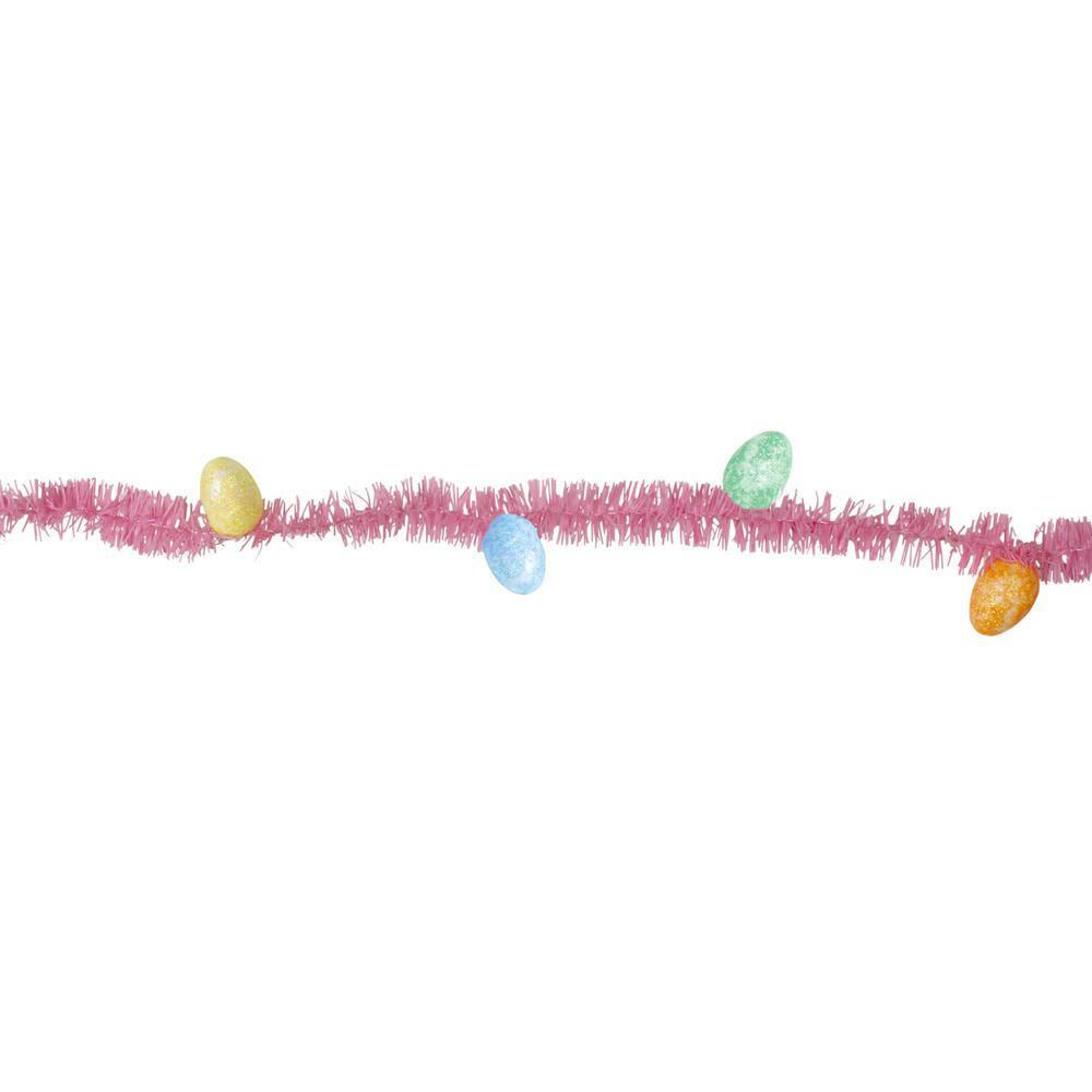 300 in. Pink Unlit Spring Tinsel Garland with Easter Eggs - Hercitys