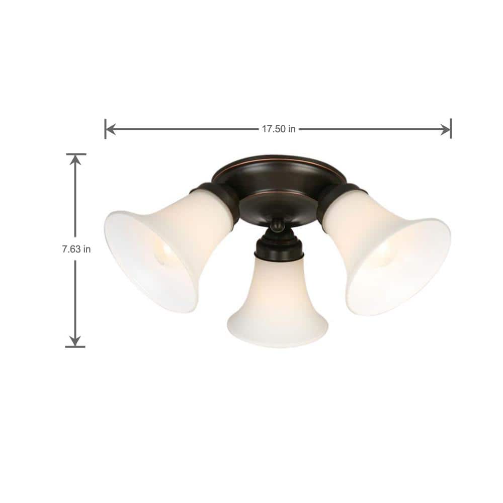 17.5 in. 3-Light Oil-Rubbed Bronze Flush Mount with Bell Shaped Frosted Glass Shades - Hercitys
