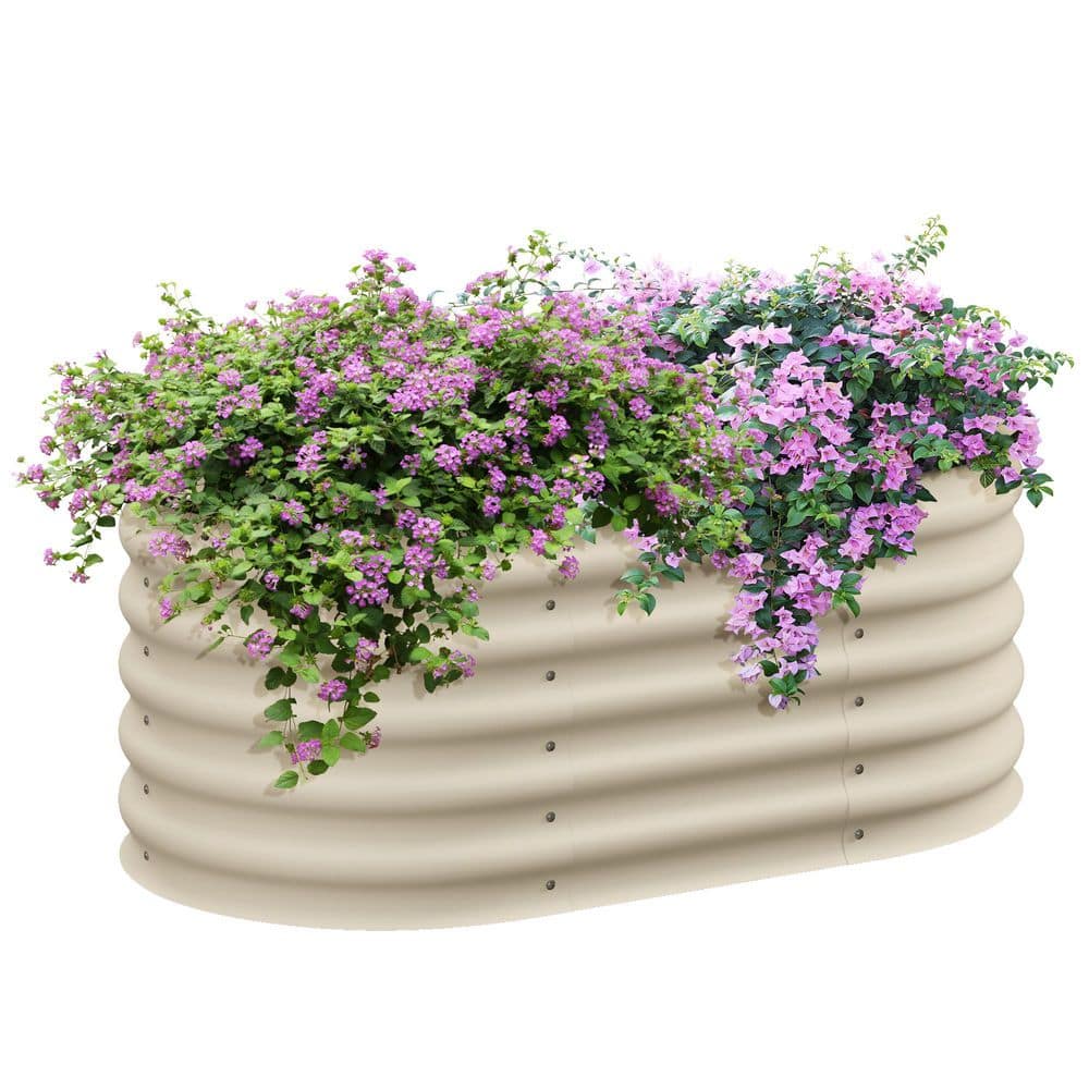 41.2 in. x 23.5 in. x 16.5 in. Outdoor Metal Planter Box with Safety Edging, for Flowers and Herbs, Cream White - Hercitys