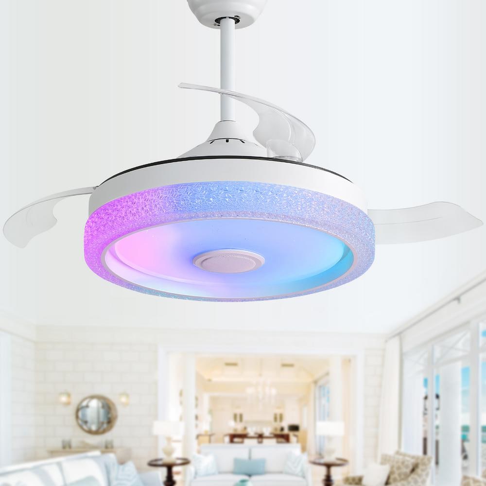 42 in. Indoor Smart Downrod Mount White Ceiling Fan with RGB Color LED Light and Remote APP Control - Hercitys