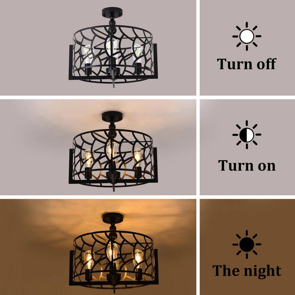 18.9 in. 4-Light Black Industrial Cage Drum Semi-Flush Mount - Hercitys