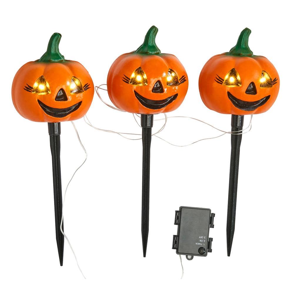 15 in. Light Up Pumpkin Yard Stake with Timer (3-Pack) - Hercitys