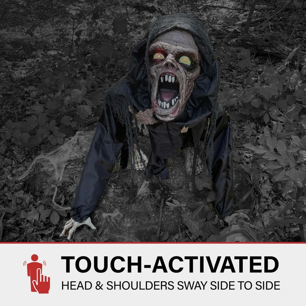 17.5 in. Battery Operated Animatronic Zombie with Red LED Eyes Halloween Prop - Hercitys