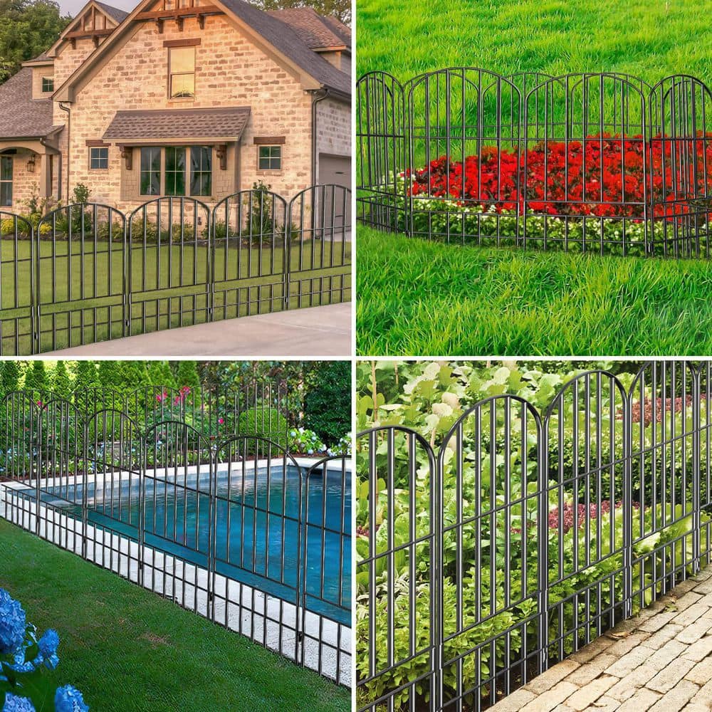 25 in. H Metal Garden Fence, 15 Pack Black Rustproof Wire Panels with Ground Stakes - Hercitys