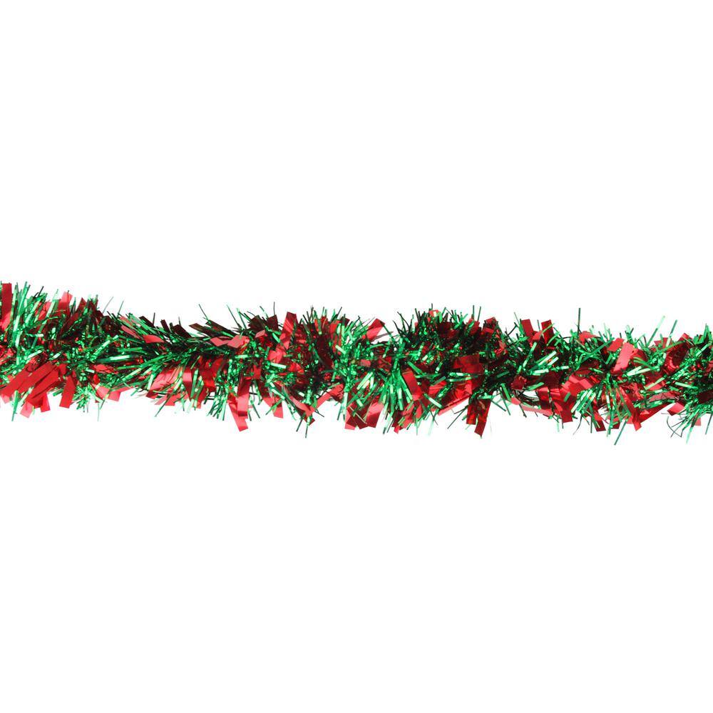 50 ft. Festive Shiny Red and Green Christmas Tinsel Garland – Unlit – 6 Ply - Hercitys