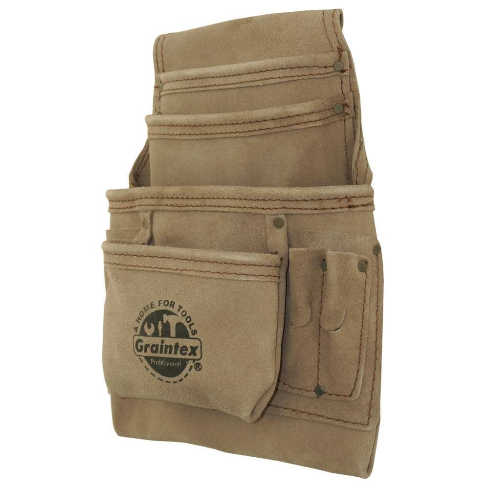 10-Pocket Beige Leather Suede Nail & Tool Pouch - Hercitys
