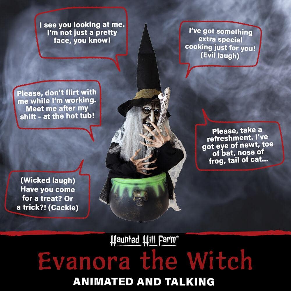 19 in. Battery Operated Animated Witch with Red and Green LED Eyes Halloween Prop - Hercitys