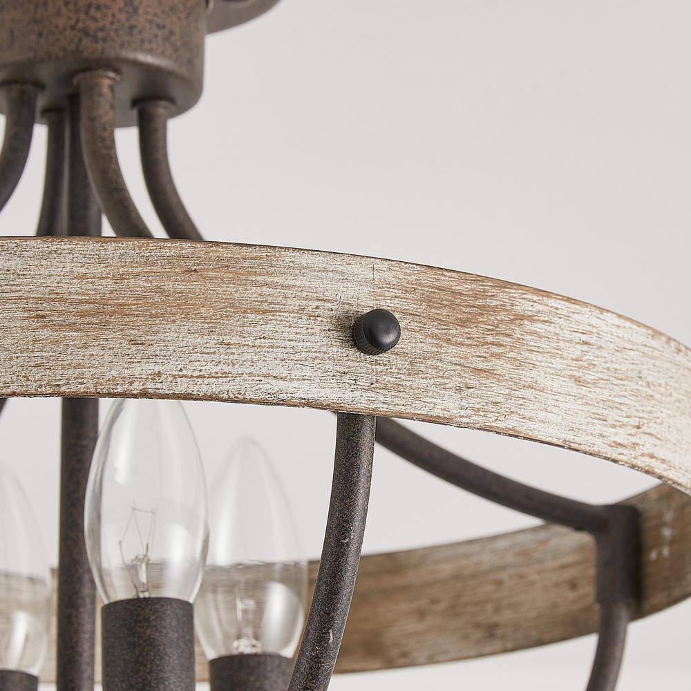 15.4 in 4-Light Bronze Industrial Semi-Flush Mount Ceiling Light Fixture - Hercitys