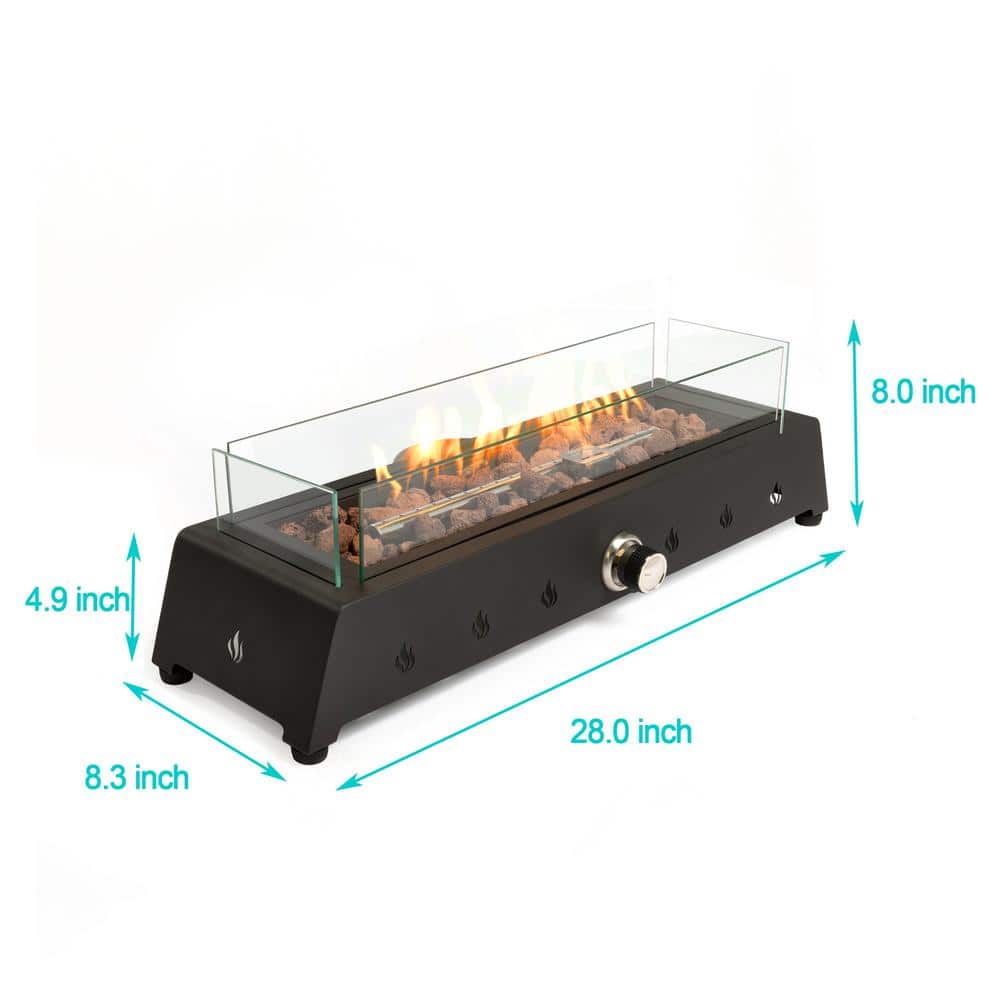 27.95 in. W x 8.00 in. H Steel Rectangle Propane Gas Tabletop Fire Pit in Black - Hercitys