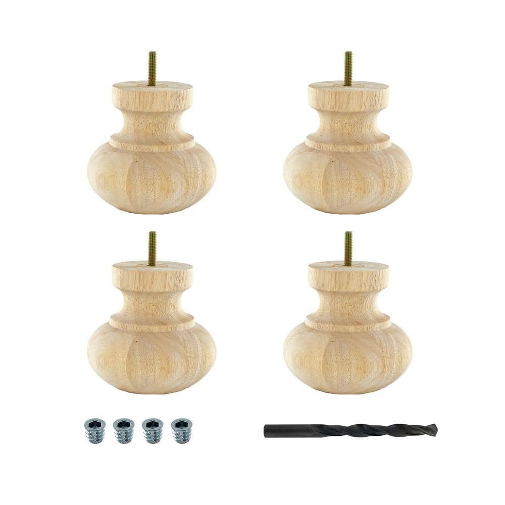 4 in. x 4-7/8 in. Unfinished Solid Hardwood Round Bun Foot (4-Pack) - Hercitys
