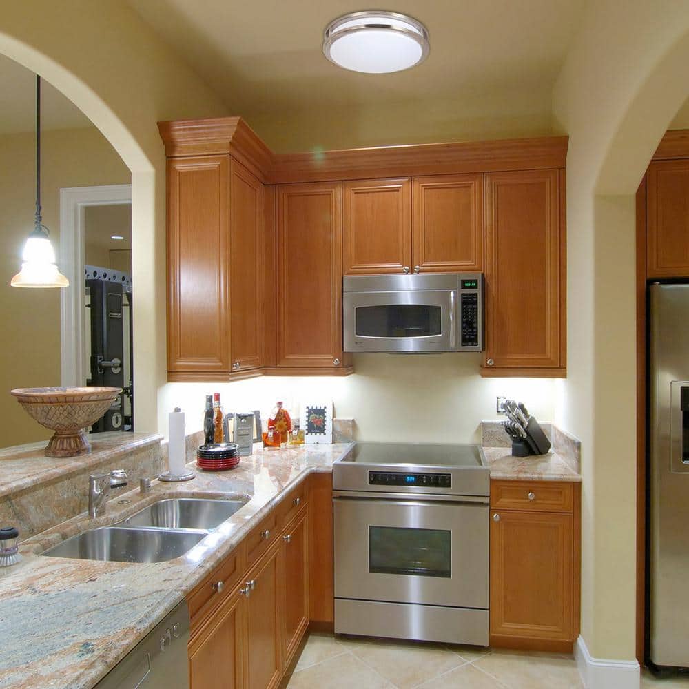 14 in. Satin Nickel LED Ceiling Mount Fixture, 5 CCT 2700K-5000K, 2100 Lumens, Dimmable - Hercitys