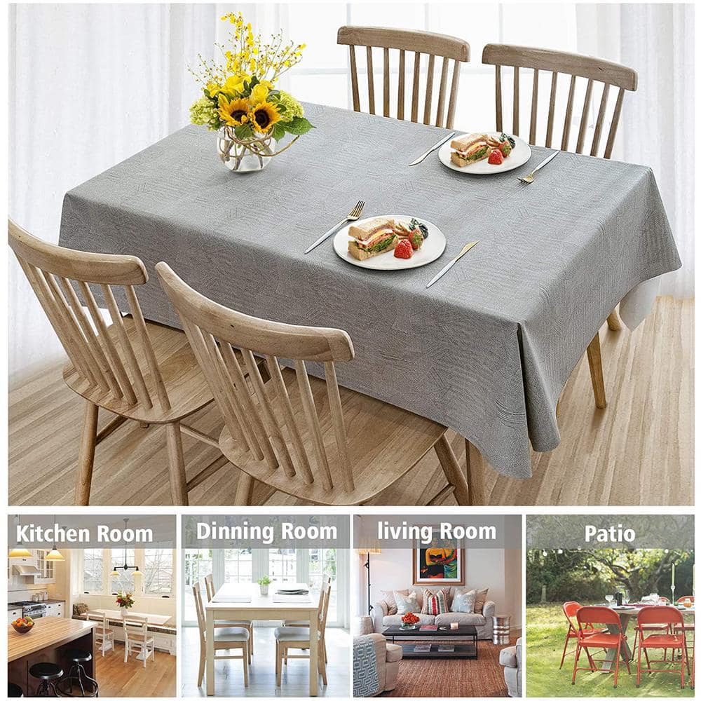 55 in. in. W x 78 in. L Grey Waterproof Vinyl Tablecloth - Hercitys