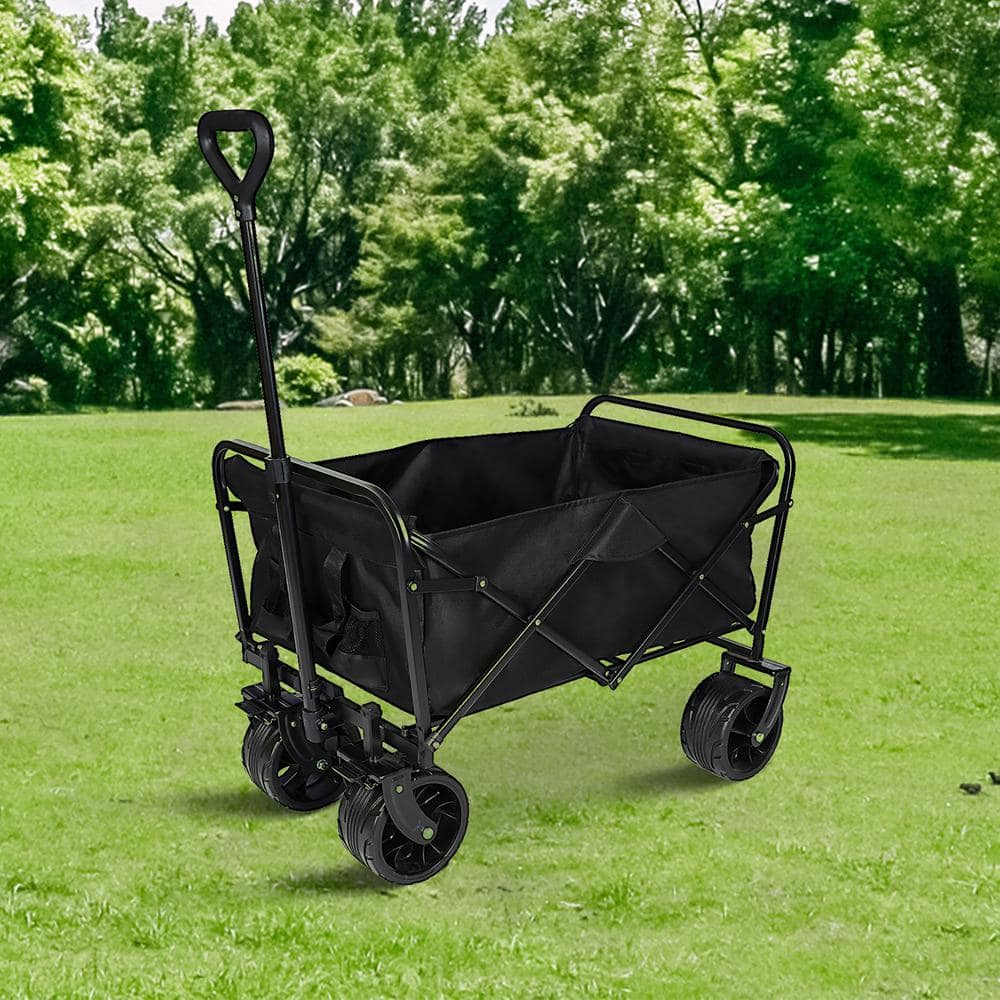 3.5 cu. ft. Metal Black Collapsible Garden Cart with Big Wheels - Hercitys