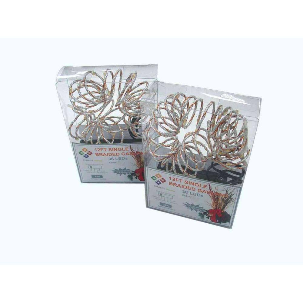 12 ft. Pre-Lit LED Battery Operated White Single Braided Garland (Bundle of 2) - Hercitys