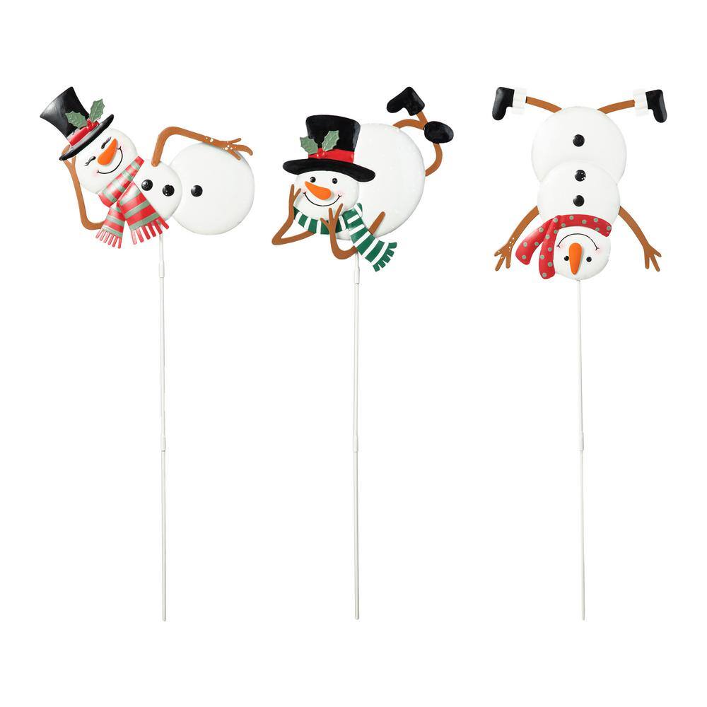 24 in. H Set of 3 Christmas Metal Snowman Yard Stake or Wall Décor - Hercitys