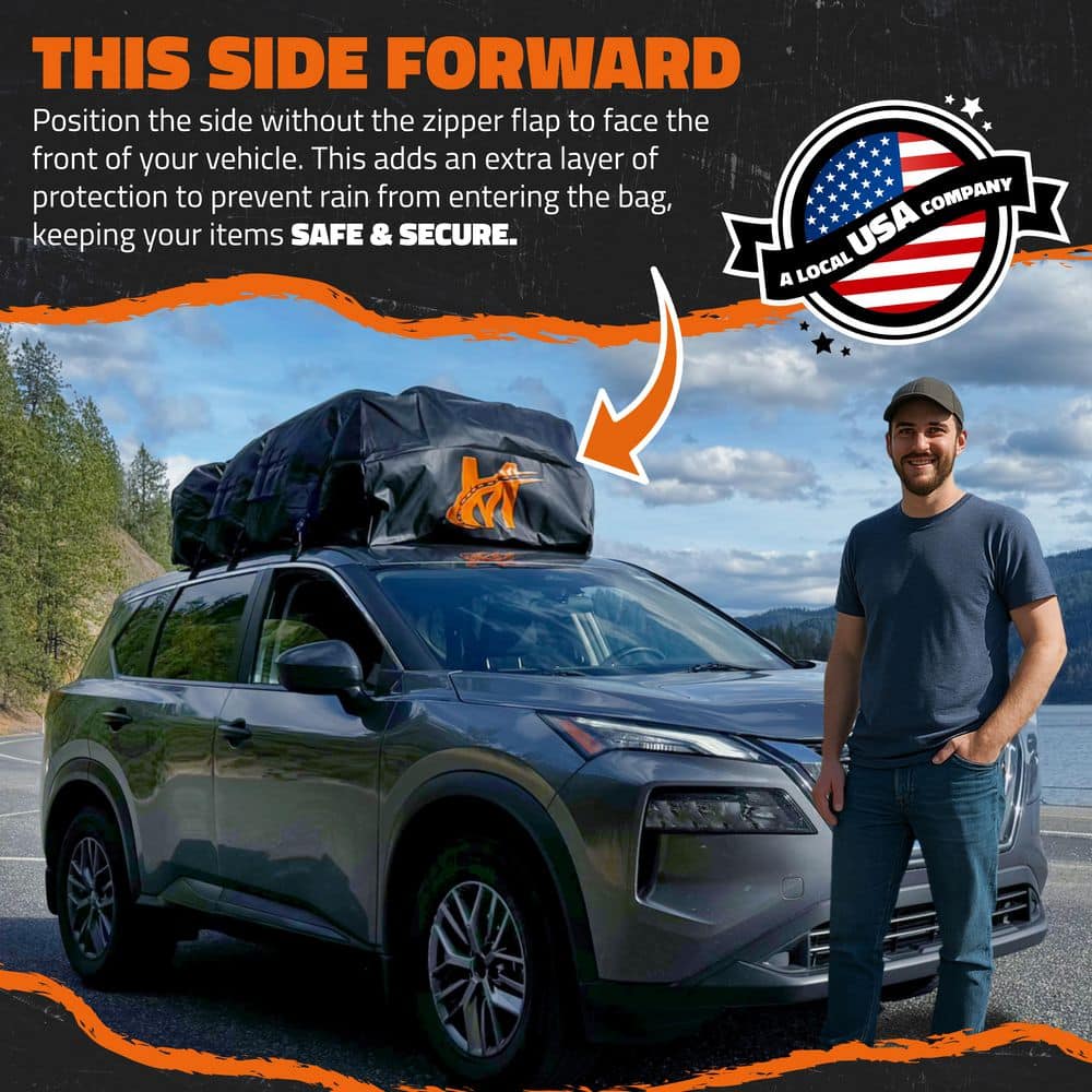 35 Cu Ft. Black Waterproof Roof Top Cargo Bag (60 in. x 42 in. x 24 in.) with PVC Mat, Straps Hooks, Lock and Carry Case - Hercitys