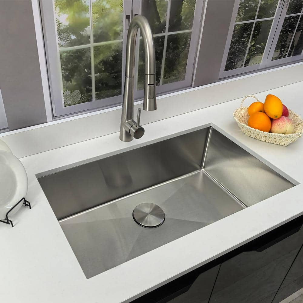 30 in. Undermount Kitchen Sink-Single Bowl 18 Gauge Stainless Steel with Strainer, Durable and Quiet Design - Hercitys