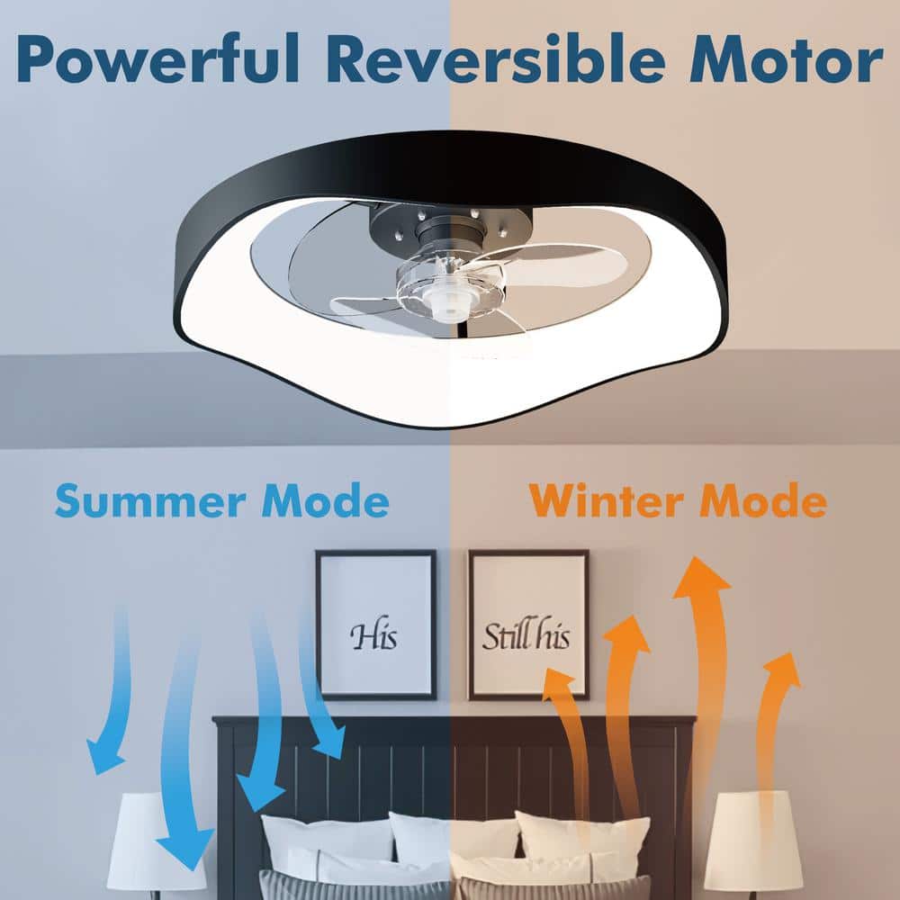 13.39 in. Black Simple Luxury Modern Style LED Recessed Ceiling Fan Light - Hercitys