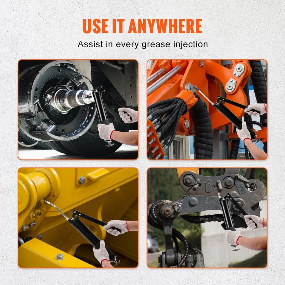 10000 PSI Max. Grease Gun, Working Pressure, 20 oz. / 600 CC Capacity Heavy Duty Lever Action Grease Gun Kit, 18.5 in. - Hercitys