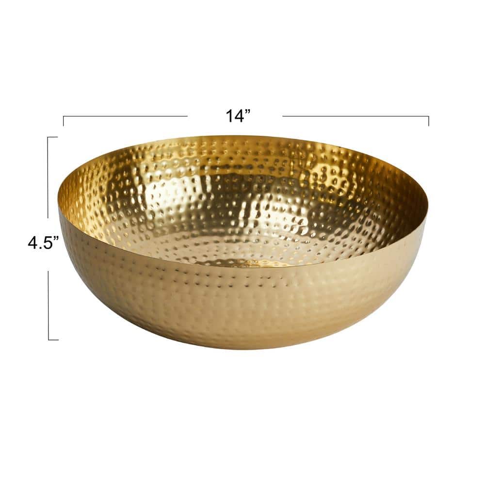 14 in. 56 fl.oz Gold Round Hammered Iron Serving Bowls - Hercitys