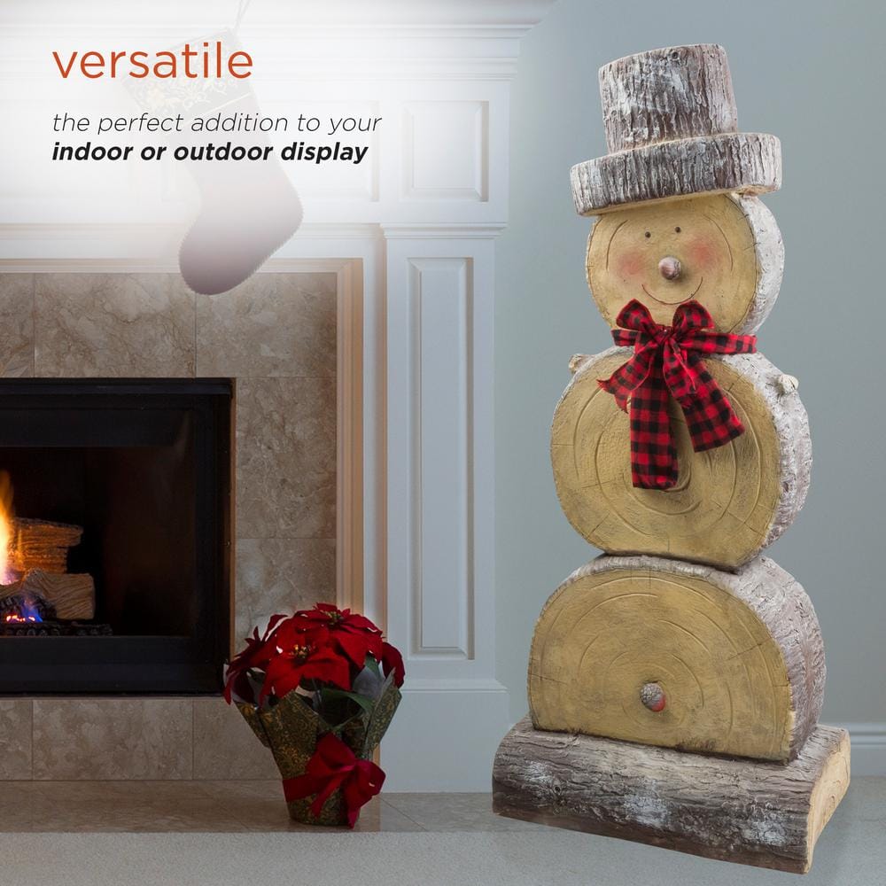 46 in. Tall Extra Large Christmas Snowman Statue with Wood Texture - Hercitys