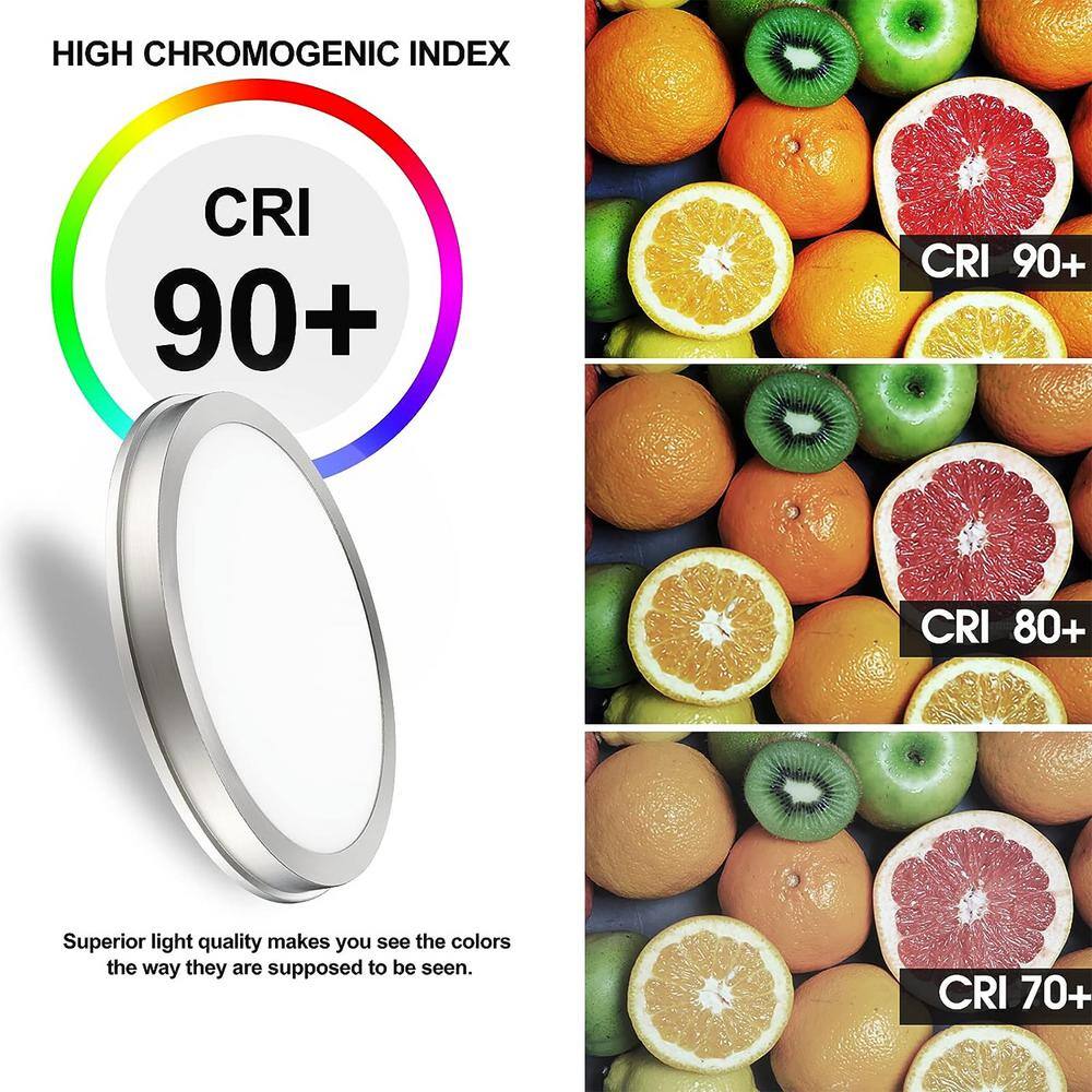 14 in. Brushed Nickel Slim Flush Mount with Frosted Glass Shade Integrated LED Dimmable Lamp (6-Pack) - Hercitys