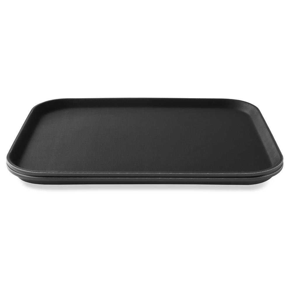 14 in. x 18 in. x .75 in. Rectangular Plastic Non-Slip Serving Trays, Black – NSF Food Service (Set of 2) - Hercitys