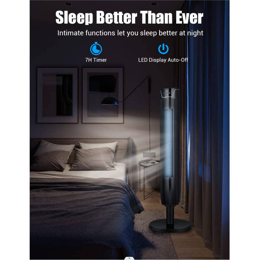 12.8 in. Tower Fan 3 Speed Modes Oscillating Cooling Fans with Remote, Built- in 7Hrs Timer and LED Display in Black - Hercitys