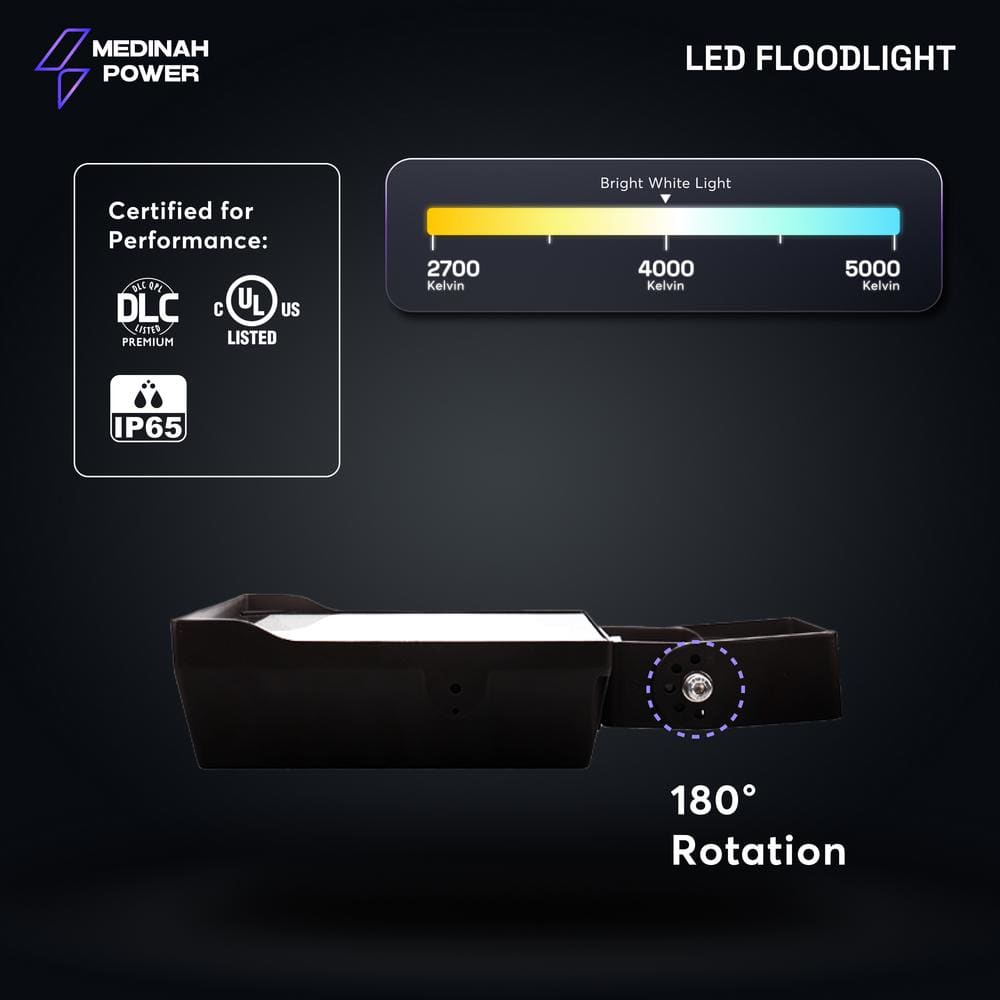400W Equivalent Integrated LED 100 Degree Bronze Flood Light, 21,000 Lumens, 4000K Bright white light, Dusk-to-Dawn - Hercitys
