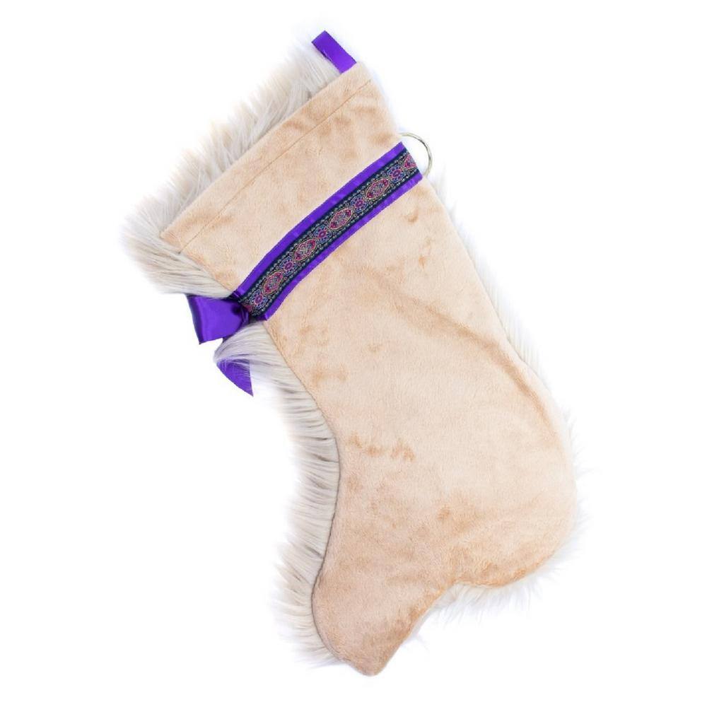 22 in. Goldendoodle Long Hair Dog Faux Fur Christmas Stocking - Hercitys