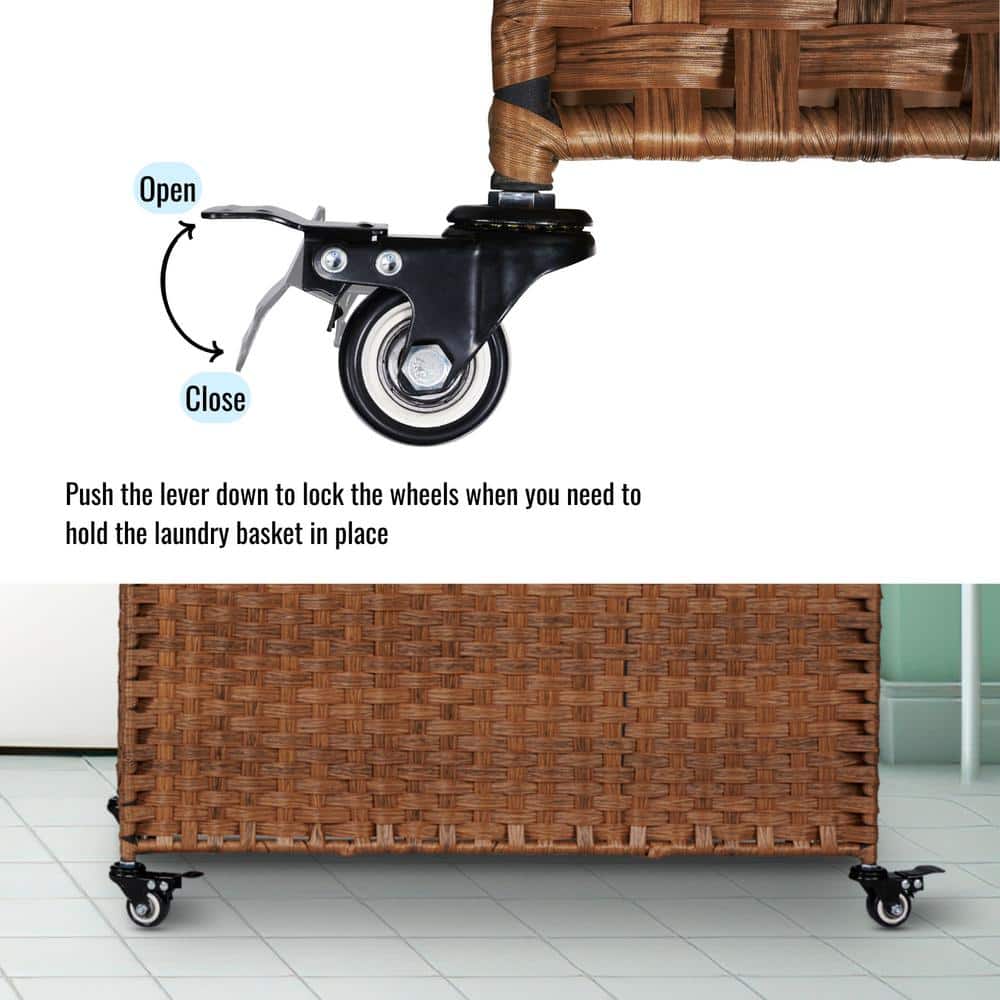 42.26 Gal. Brown Rattan Deck Box Laundry Hamper with Lid and 2 Removable Bags - Hercitys