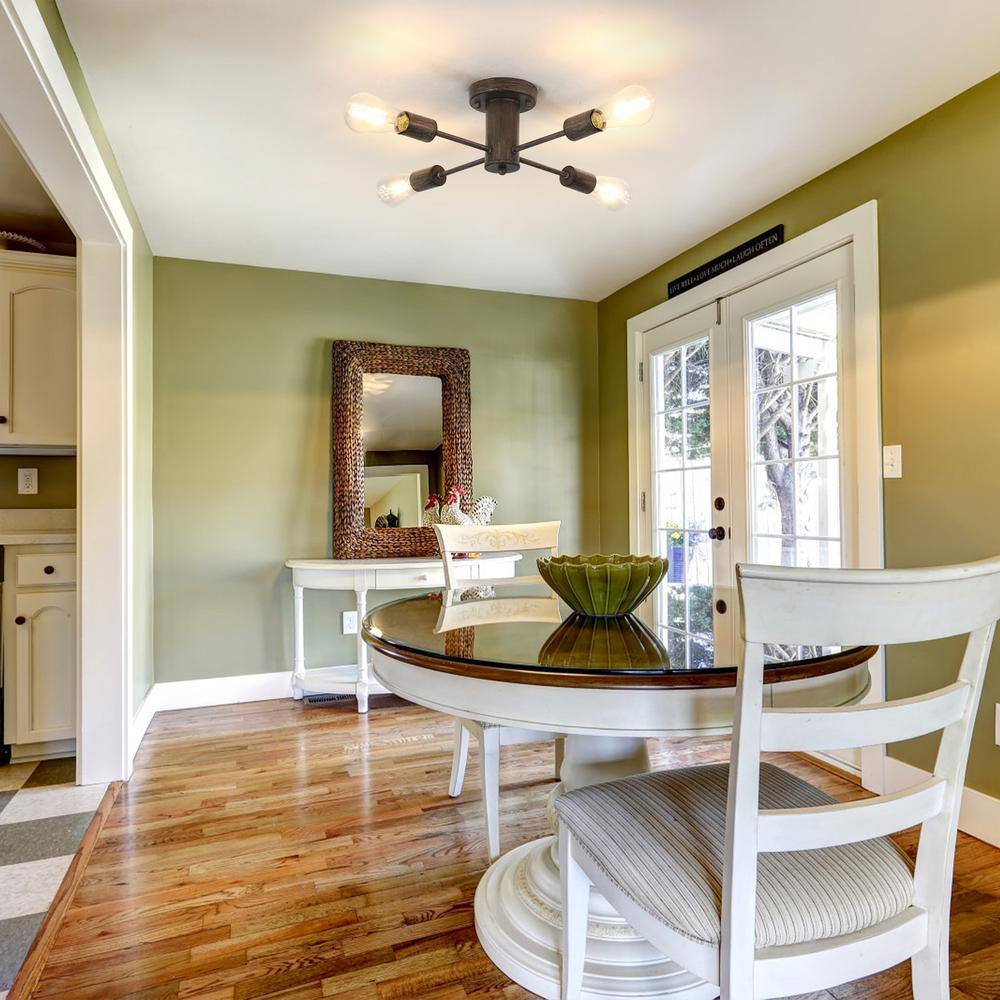 17.5 in. 4-Light Imitation Wood Grain Sputnik Transitional Flush Mount Ceiling Lights - Hercitys