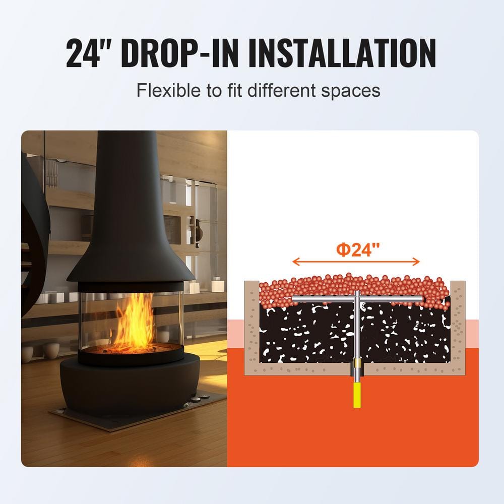 24 in. Round Drop-in Fire Pit Pan, Stainless Steel Fire Pit Burner, Natural & Propane Gas Fire Pan 92,000 BTU - Hercitys