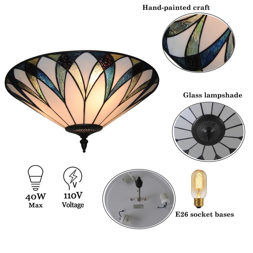 18 in. 3-Light Retro Elegant Stained Glass Flush Mount Ceiling Light - Hercitys