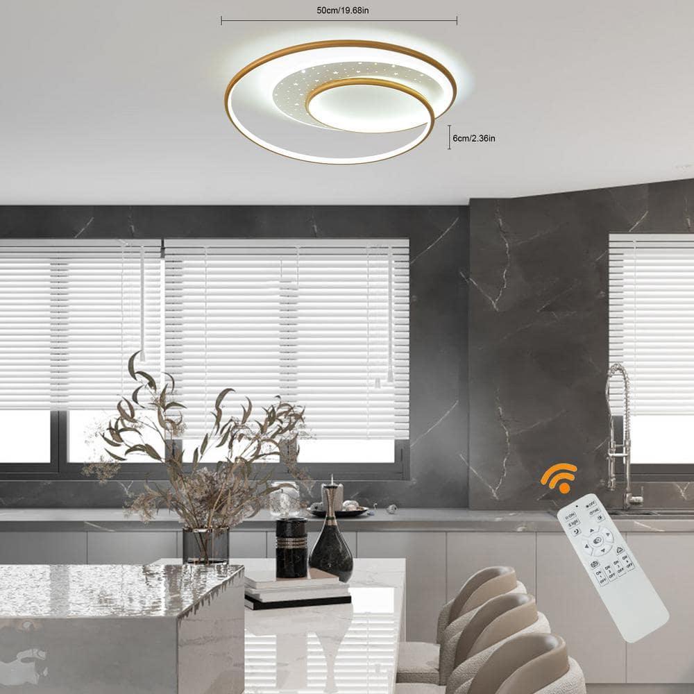 19.68 in. Gold Modern Simple Style Selectable LED Flush Mount Ceiling Light with Remote Control - Hercitys