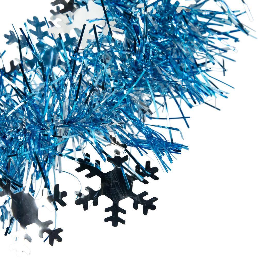 12 ft. Unlit Blue with Silver Snowflakes Christmas Tinsel Garland - Hercitys