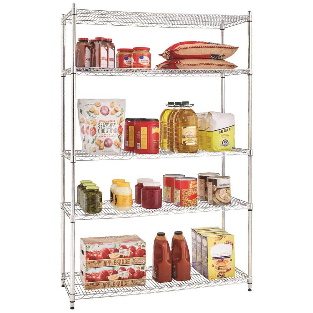 5-Tier Commercial Grade Heavy Duty Steel Wire Shelving Unit in Chrome (48 in. W x 72 in. H x 18 in. D) - Hercitys