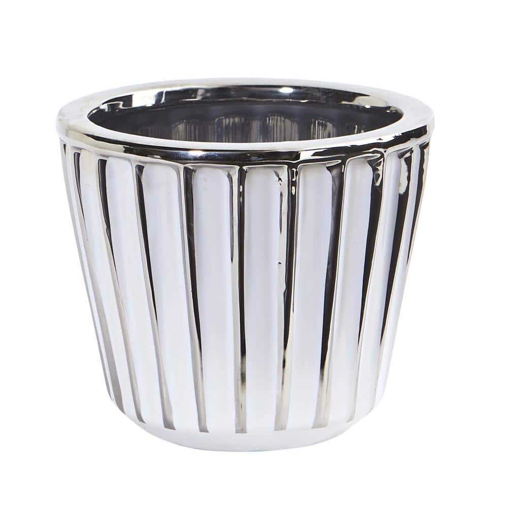 4.75 in. Ceramic White Vase with Silver Burnishing - Hercitys